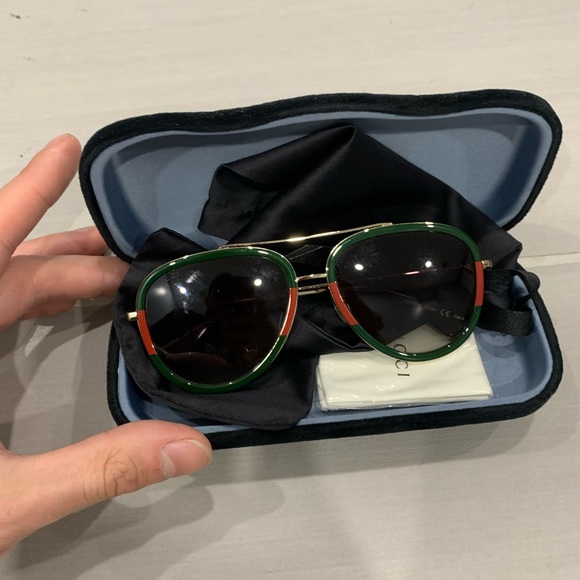 Gucci green/red aviator sunglasses - Picture 1 of 2